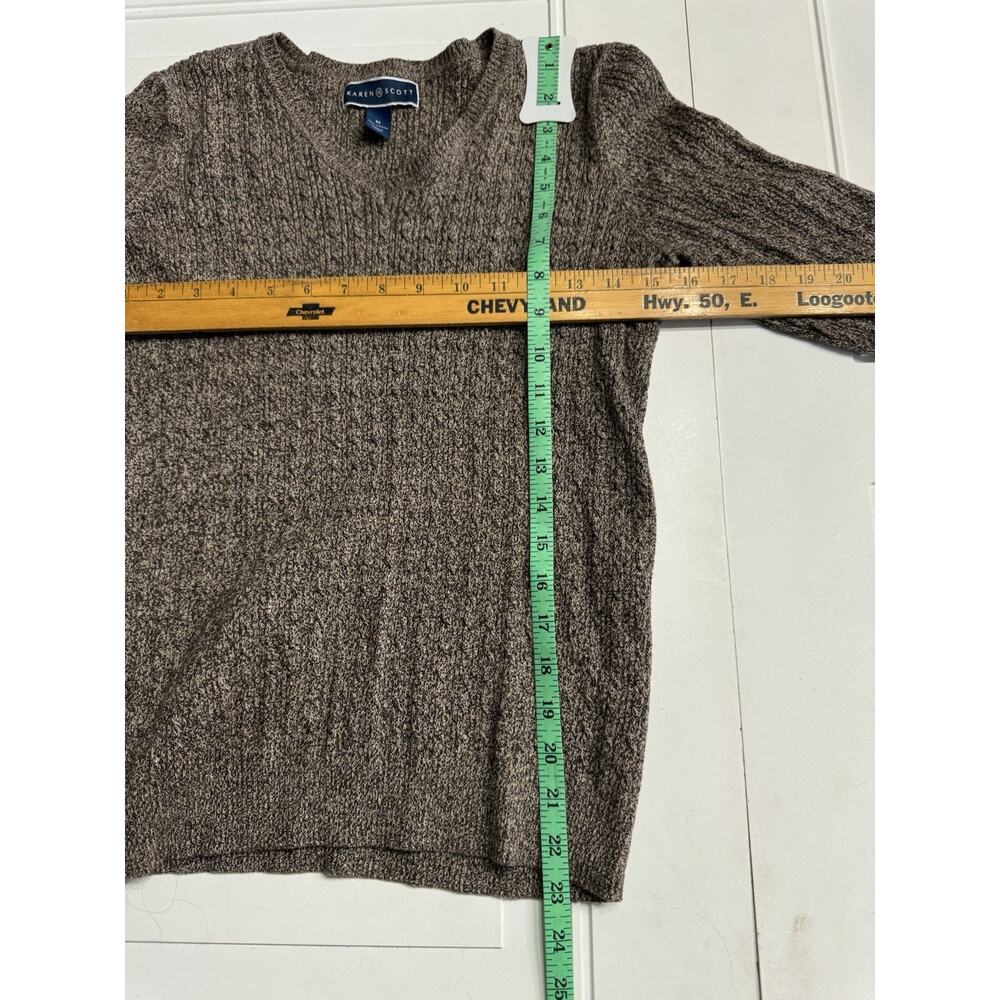 Karen Scott Women Brown Cotton Knit V Neck Sweater 3/4 Sleeve Size M - Picture 4 of 5